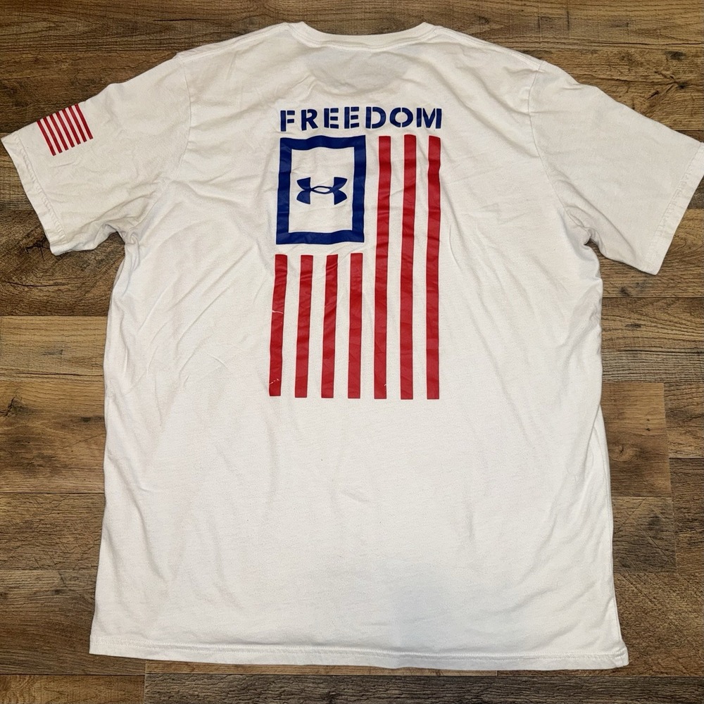 Under Armour Men's Freedom T Shirt USA Flag XL Loose Fit White Patriotic
